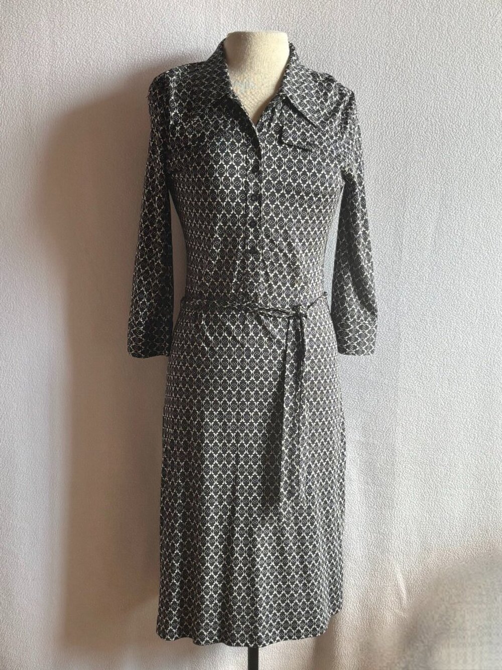 Black & White Print Silk Blend Fit & Flare Dress